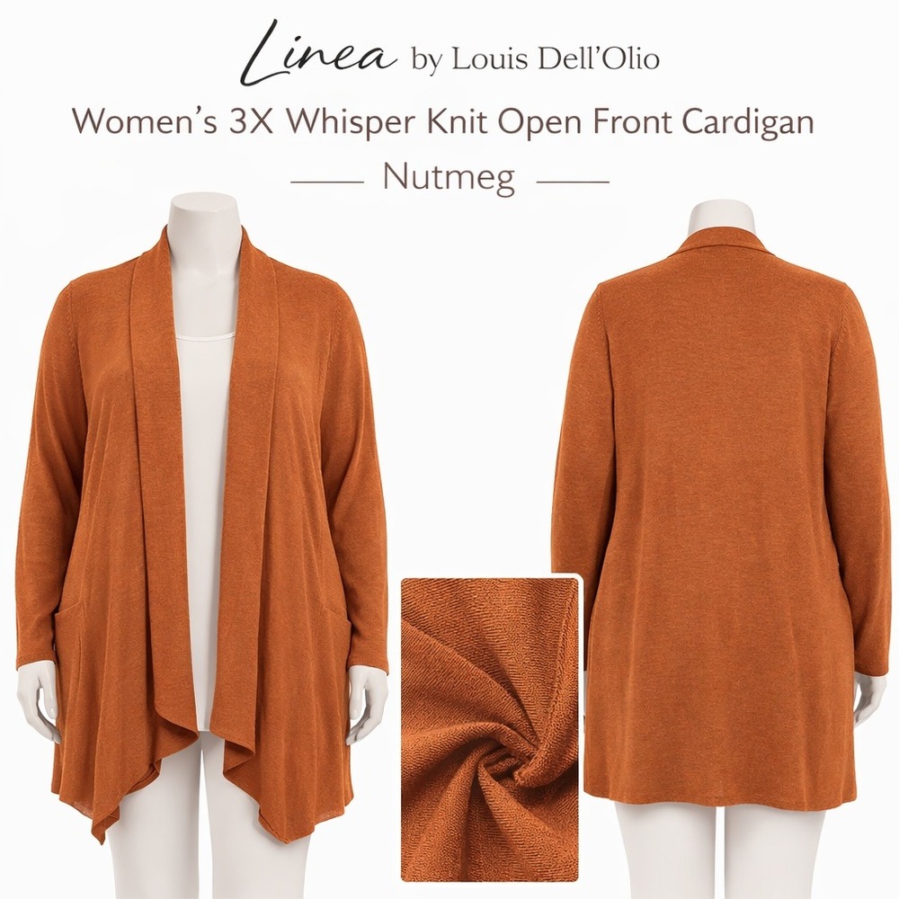 Linea by Louis Dell'Olio Womens 3X Whisper Knit Open Front Cardigan Nutmeg A2573